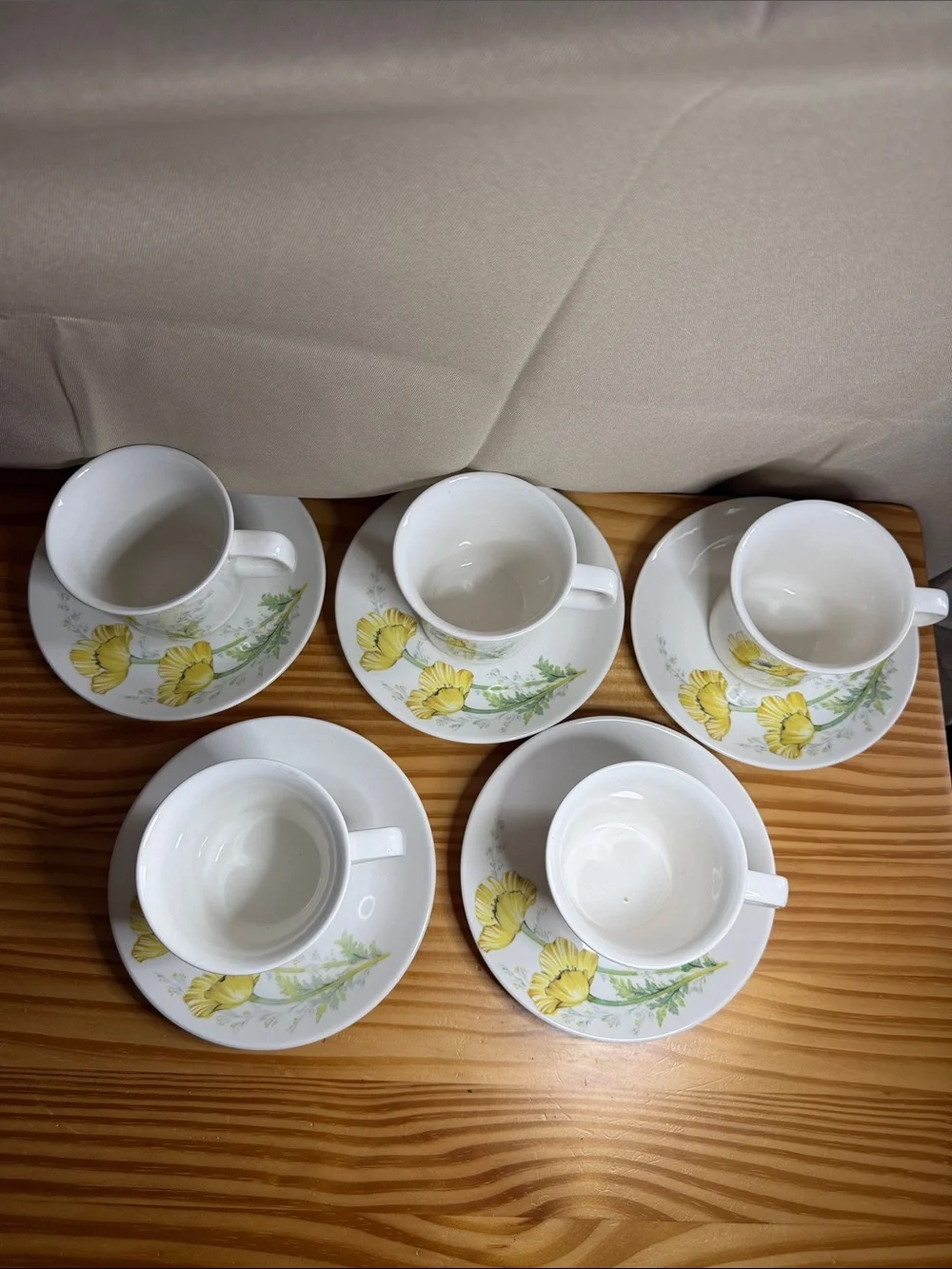 Vintage Noritake Craftone Buttercup 8769 Cups and Saucers Set of 5 Pairs